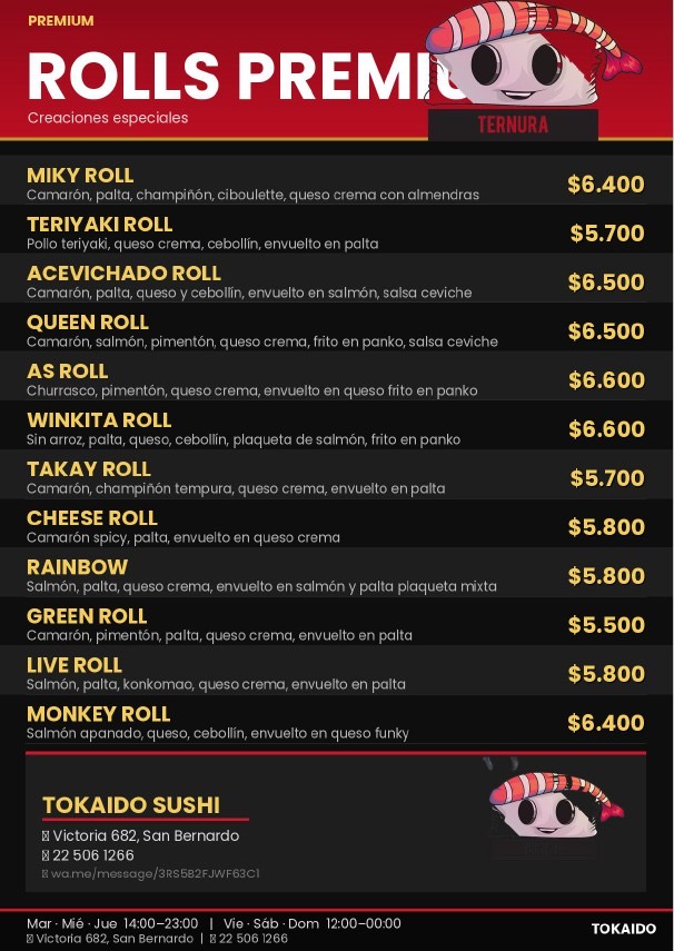 Carta Tokaido Sushi 2026, página 5