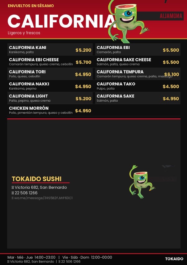 Carta Tokaido Sushi 2026, página 6