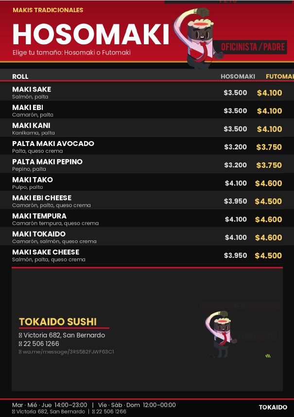 Carta Tokaido Sushi 2026, página 8