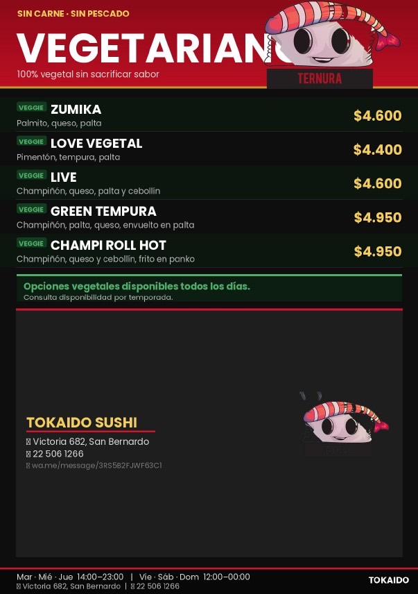 Carta Tokaido Sushi 2026, página 9
